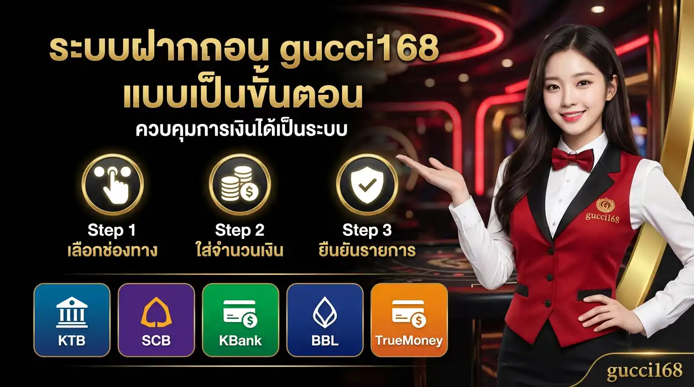 ระบบฝากถอน gucci168 แบบเป็นขั้นตอน ควบคุมการเงินได้เป็นระบบ